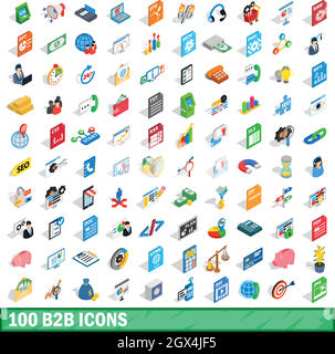 100 b2b Icons Set, isometrischen 3d Stil Stock Vektor