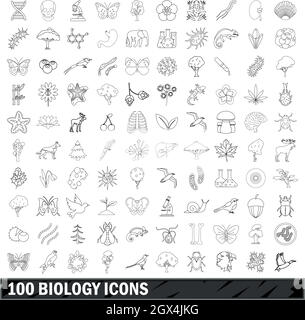 100 Biologie Icons Set, Umriss-Stil Stock Vektor