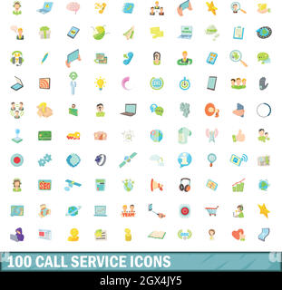 100 Anruf Service Icons set, cartoon-Stil Stock Vektor