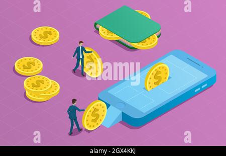 Online-Wallet isometrisches Konzept. Online-Zahlung und Banking Stock Vektor