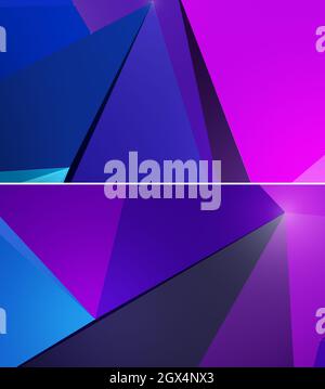 Bunte abstrakte geometrische Hintergründe mit lebendigen Farben. Zwei hochauflösende künstlerische abstrakte Hintergründe in 4k-Auflösung mit Kopierbereich. Stockfoto