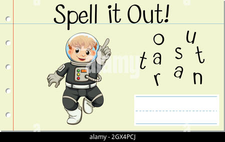 Buchstabieren Sie das englische Wort Astronaut Stock Vektor