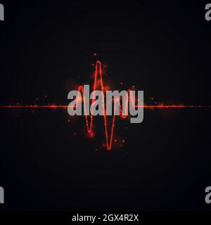 3D-Herzschlag-Welle auf dunklem Hintergrund. Abstrakter Herzschlag oder Kardiogramm in Form von Feuer mit Funken. Digital Music Sound Energy Vector Network. Futuri Stock Vektor