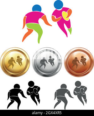 Rugby-Ikone und Sportmedaillen Stock Vektor