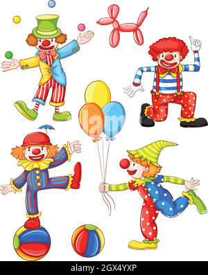 Eine einfache farbige Zeichnung der vier Clowns Stock Vektor