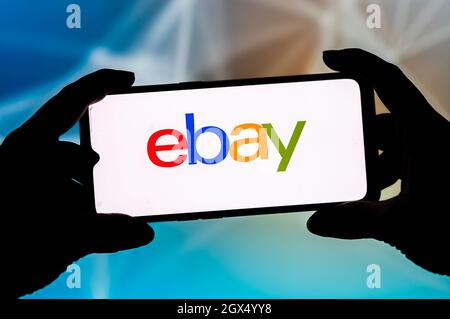 Polen. September 2021. In dieser Abbildung ist ein eBay-Logo zu sehen, das auf einem Smartphone angezeigt wird. (Bild: © Mateusz Slodkowski/SOPA Images via ZUMA Press Wire) Stockfoto