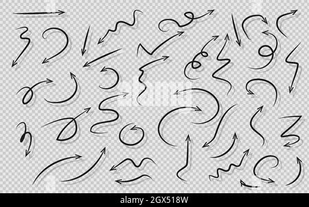 Handgezeichnete schwarze Pfeile mit Schatten, Vektorgrafik EPS 10 Stock Vektor