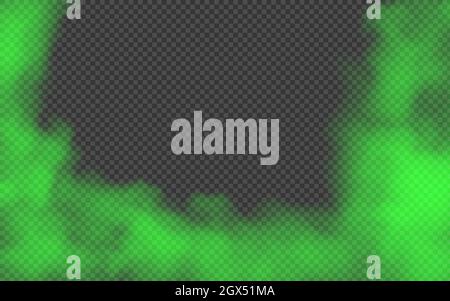 Grüner Nebel oder Rauchfarbe isoliert transparent Spezialeffekt. Weißer Vektor Trübung, Nebelsmog Hintergrund. Illustration. EPS 10 Stock Vektor