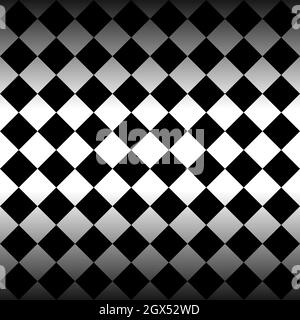 Schwarze und weiße Schachbrettdarstellung in dunklen und diagonalen Farben. Diagonales Schachbrett Stockfoto