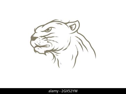 Panther Kopf Linie Kunst Zeichnung Design Stock Vektor