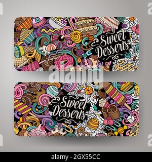 Cartoon niedliche Kritzeleien Desserts horizontale Banner Set Stock Vektor