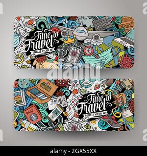 Cartoon niedliche Kritzeleien Reisen horizontale Banner Set Stock Vektor