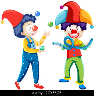 Jonglieren Clowns Cartoon-Charakter auf weißem Hintergrund isoliert Stock Vektor