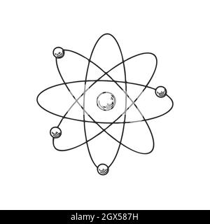 Symbol für die Skizze der atomaren Struktur. Skizzieren Sie das Atom. Symbol für Entdeckung und Chemie. Vektor Stock Vektor