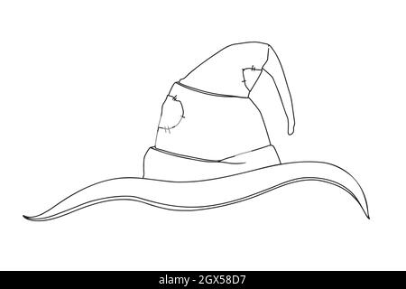 Hexenhut-Skizze. Spitz zulaufende halloween-Mütze. Vektorgrafik im Skizzenstil. Stock Vektor