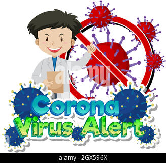 Poster Design für Coronavirus Thema mit Arzt und Viruszelle Stock Vektor