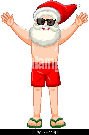 Weihnachtsmann Zeichentrickfigur im Sommerkostüm Stock Vektor