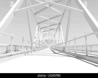 Modernes leeres weißes Traversenbrücke-Modell, perspektivische Ansicht. 3D-Rendering-Illustration Stockfoto