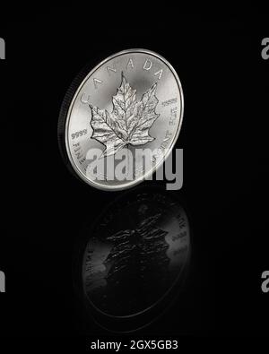 Canadian Maple Leaf 1 oz .9999 Münze aus reinem Silber - Royal Canadian Mint Stockfoto