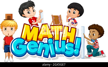 Schriftdesign für Wort Mathematik Genie mit glücklichen Kindern Stock Vektor