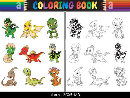 Malbuch mit Dinosaurier Cartoon Sammlung Stock Vektor