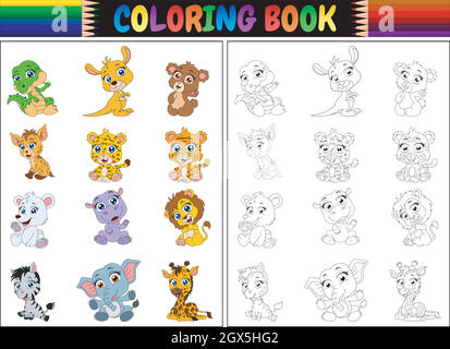 Malbuch mit Cartoon wilde Tiere Sammlung Stock Vektor