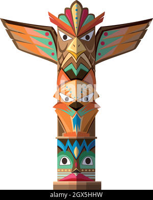 Totem Stange mit vielen Tierhandwerk Stock Vektor