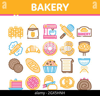 Backwaren Tasty Food Collection Icons Set Vector Stock Vektor