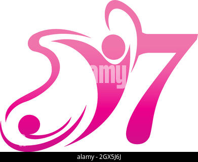 Nummer 7 Schmetterling und Erfolg menschliche Ikone Logo Design Illustration Stock Vektor