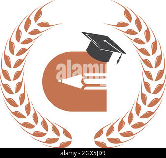 Bleistift mit Diplom Hut Vektor Illustration Symbol und Logo der Bildung Stock Vektor