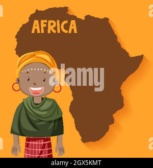 Einheimische afrikanische Stämme mit Karte im Hintergrund Stock Vektor