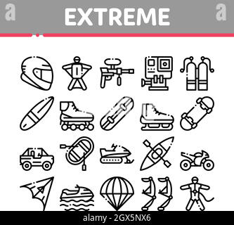 Extreme Sport Activity Collection Icons Set Vector Stock Vektor
