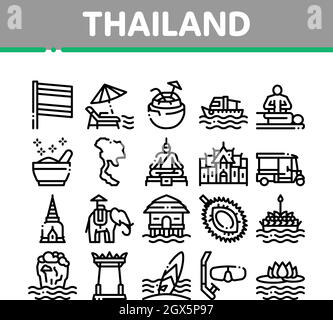 Thailand National Collection Icons Set Vector Stock Vektor