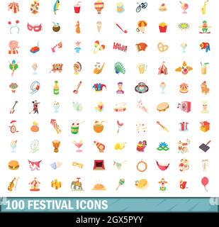 100 Festival Icons Set, Cartoon-Stil Stock Vektor