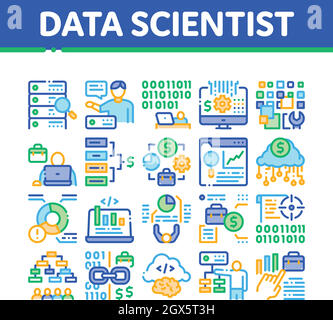 Symbole Zur Sammlung Von Daten-Wissenschaftlern Setzen Vektor Stock Vektor
