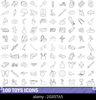 100 Spielwaren Icons Set, Umriss-Stil Stock Vektor