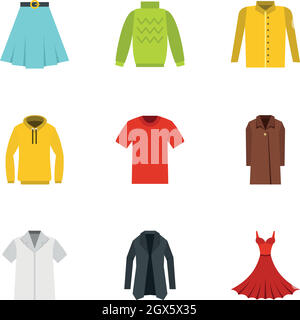 Verschiedene Kleidung Symbole gesetzt, flachen Stil Stock Vektor