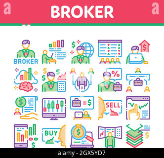 Broker Beratung Business Collection Icons Set Vector Stock Vektor