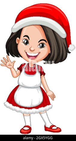 Nettes Mädchen in weihnachtskostüm Cartoon-Charakter Stock Vektor