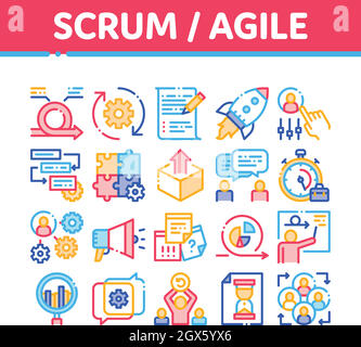 Scrum Agile Sammlung Elemente Vector Icons einstellen Stock Vektor