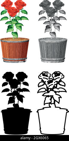 Set Rose im Topf Stock Vektor