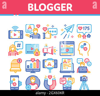 Blogger Internet Social Channel Icons Set Vector Stock Vektor