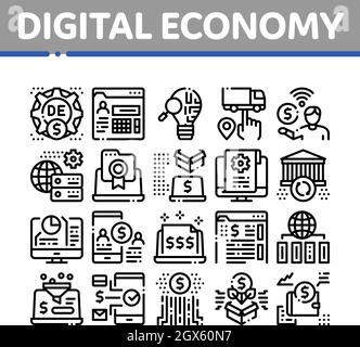 Digital Economy und E-Business Symbole setzen Vektor Stock Vektor