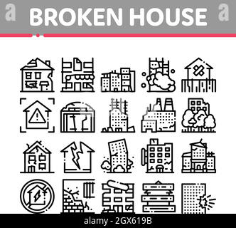 Broken House Building Sammlung Icons Set Vektor Stock Vektor