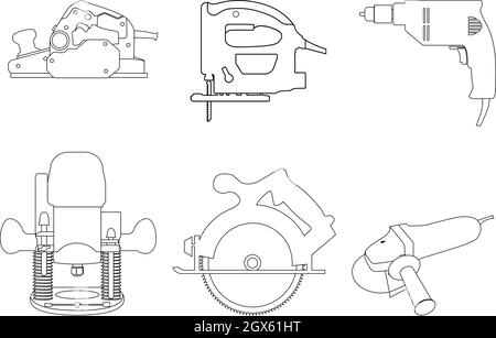 Elektrische Hobel Reparatur Werkzeug Umriss Vektor Illustration isoliert Stock Vektor