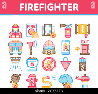 Feuerwehrmannproduktfeuerwehrmannausrüstung Sammlung Icons Set Vector Stock Vektor