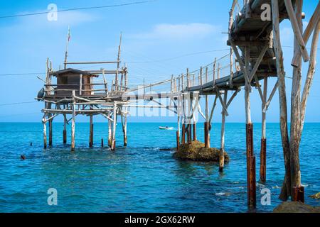 Trabocco Turchino in San Vito Chietino, Abruzzen - traditionelles Fischerhaus Stockfoto