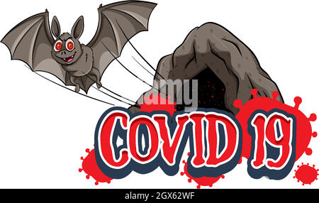 Poster-Design für Coronavirus-Thema mit Fledermaus fliegen aus der Höhle Stock Vektor