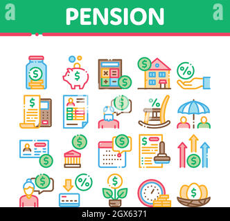 Pension in den Ruhestand Sammlung Icons Set Vector Stock Vektor