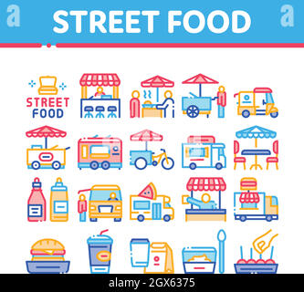 Street Food And Drink Collection Icons Set Vektor Stock Vektor